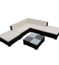 6-tlg. Garten-Lounge-Set mit Auflagen Poly Rattan Schwarz