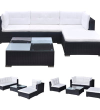 5-tlg. Garten-Lounge-Set mit Kissen Poly Rattan Schwarz