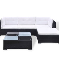 5-tlg. Garten-Lounge-Set mit Kissen Poly Rattan Schwarz