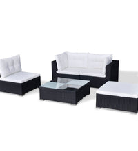 5-tlg. Garten-Lounge-Set mit Kissen Poly Rattan Schwarz