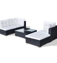 5-tlg. Garten-Lounge-Set mit Kissen Poly Rattan Schwarz