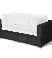 5-tlg. Garten-Lounge-Set mit Kissen Poly Rattan Schwarz