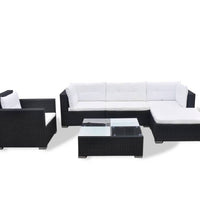 6-tlg. Garten-Lounge-Set mit Auflagen Poly Rattan Schwarz