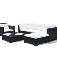 6-tlg. Garten-Lounge-Set mit Auflagen Poly Rattan Schwarz