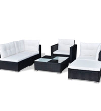 6-tlg. Garten-Lounge-Set mit Auflagen Poly Rattan Schwarz