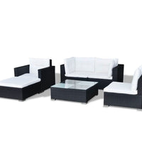 6-tlg. Garten-Lounge-Set mit Auflagen Poly Rattan Schwarz