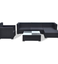 6-tlg. Garten-Lounge-Set mit Auflagen Poly Rattan Schwarz