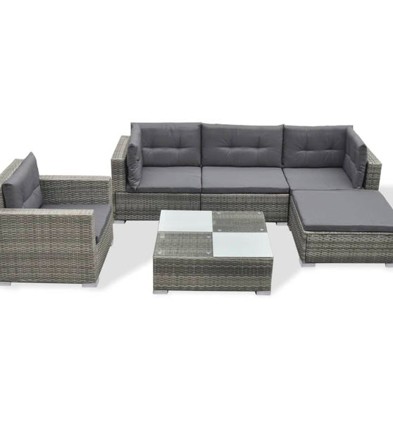 6-tlg. Garten-Lounge-Set mit Kissen Poly Rattan Grau