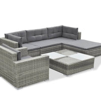 6-tlg. Garten-Lounge-Set mit Kissen Poly Rattan Grau