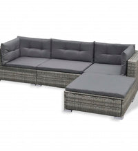 6-tlg. Garten-Lounge-Set mit Kissen Poly Rattan Grau