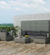 6-tlg. Garten-Lounge-Set mit Kissen Poly Rattan Grau