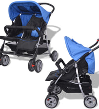 Zwillingskinderwagen Stahl Blau und Schwarz