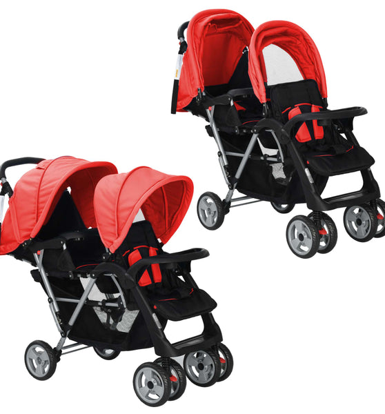 Tandem-Kinderwagen Stahl Rot und Schwarz