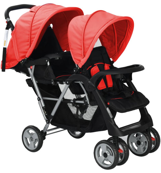 Tandem-Kinderwagen Stahl Rot und Schwarz