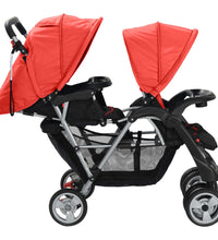 Tandem-Kinderwagen Stahl Rot und Schwarz