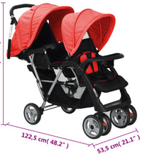 Tandem-Kinderwagen Stahl Rot und Schwarz