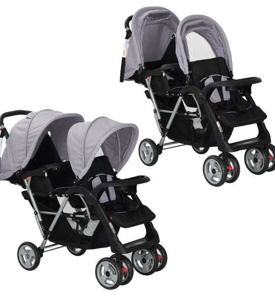 Tandem-Kinderwagen Stahl Grau und Schwarz