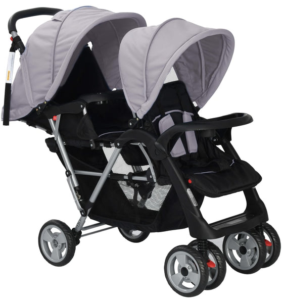 Tandem-Kinderwagen Stahl Grau und Schwarz