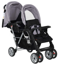 Tandem-Kinderwagen Stahl Grau und Schwarz