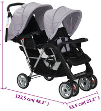 Tandem-Kinderwagen Stahl Grau und Schwarz