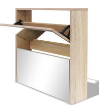 Schuhschrank mit 2 Fächern Spiegel Eiche-Optik 63x17x67 cm