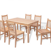 Siebenteiliges Esstisch-Set Pinienholz