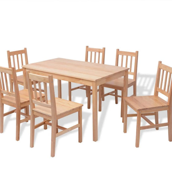 Siebenteiliges Esstisch-Set Pinienholz