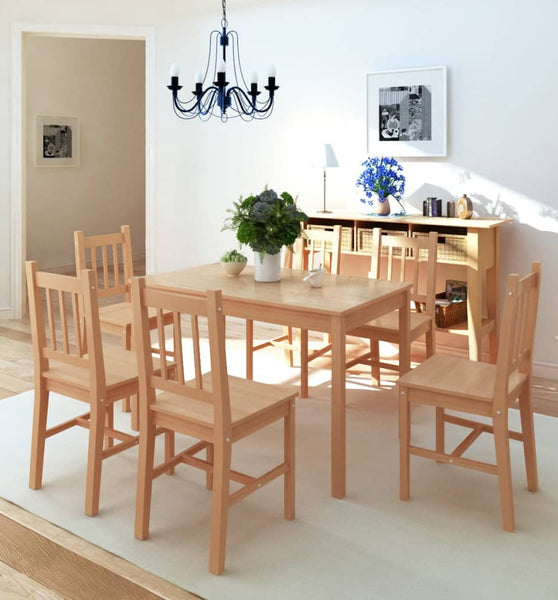 Siebenteiliges Esstisch-Set Pinienholz