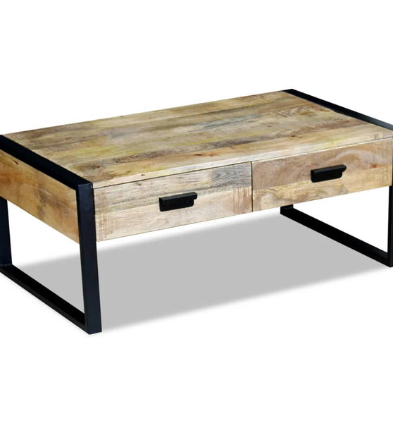 Couchtisch mit 2 Schubladen Massivholz Mango 100x60x40 cm