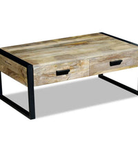 Couchtisch mit 2 Schubladen Massivholz Mango 100x60x40 cm