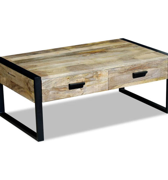 Couchtisch mit 2 Schubladen Massivholz Mango 100x60x40 cm