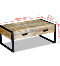 Couchtisch mit 2 Schubladen Massivholz Mango 100x60x40 cm
