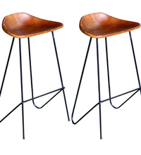 Barhocker 2 Stk. Schwarz und Braun Echtleder