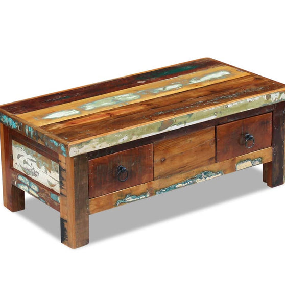 Couchtisch mit Schubladen Altholz Massiv 90x45x35 cm