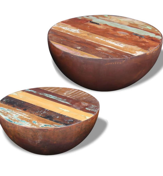 2-tlg. Couchtisch-Set Schalenform Altholz Massiv