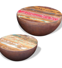 2-tlg. Couchtisch-Set Schalenform Altholz Massiv