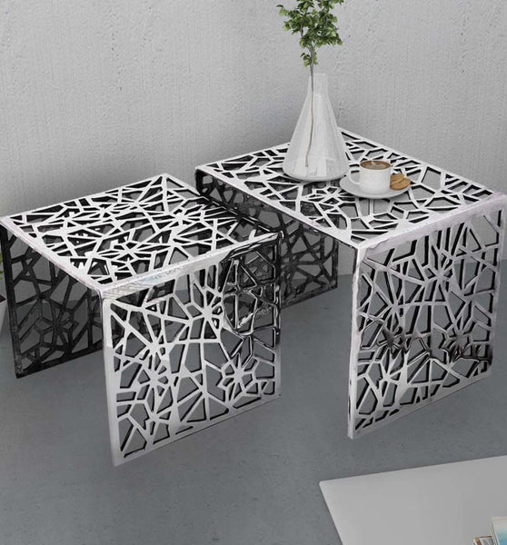 Beistelltische 2 Stk. Quadratisch Silbern Aluminium