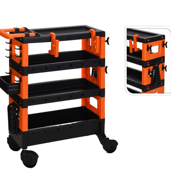 FX-Tools Werkzeugwagen mit 4 Fächern Schwarz und Orange