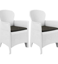 Gartenstühle 2 Stk. mit Kissen Weiß Kunststoff Rattan-Optik