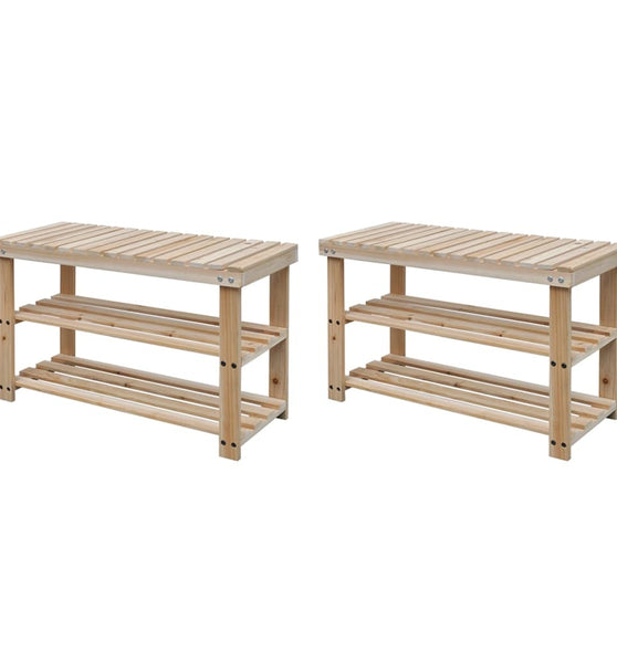 2-in-1 Schuhbank 2 Stk. Massivholz Tanne