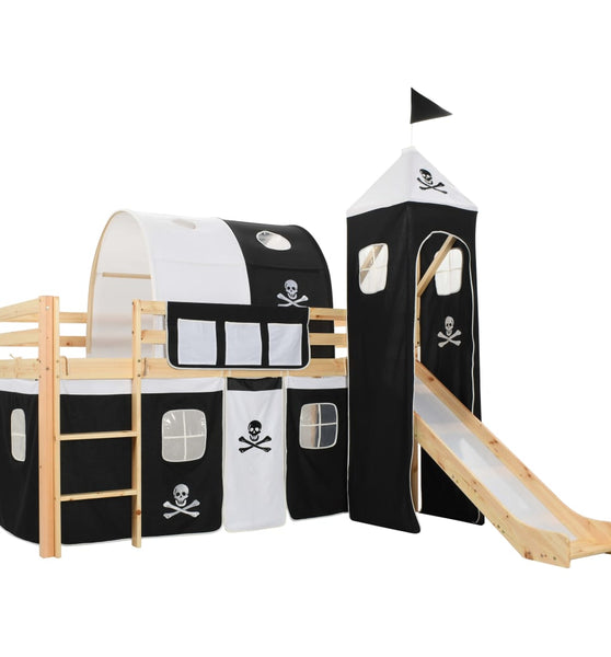 Kinderhochbett-Rahmen mit Rutsche &amp; Leiter Kiefernholz 97x208cm