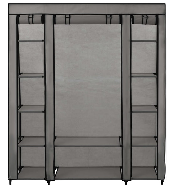 Stoffschrank mit Fächern Kleiderstangen Grau 150x45x176cm