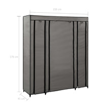 Stoffschrank mit Fächern Kleiderstangen Grau 150x45x176cm