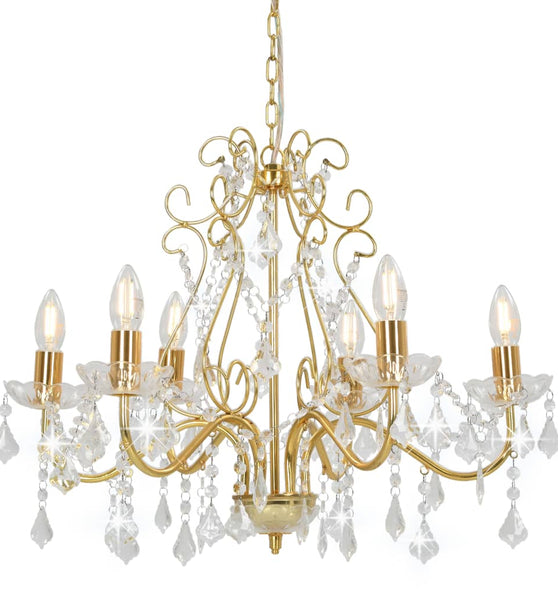 Kronleuchter mit Kristallperlen Golden Rund 6×E14