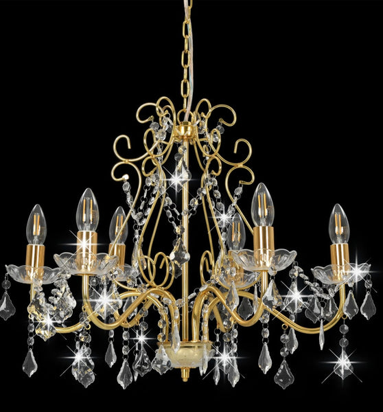Kronleuchter mit Kristallperlen Golden Rund 6×E14
