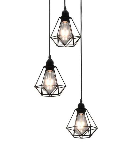 Deckenleuchte mit Diamant-Design Schwarz 3 x E27 Glühbirnen
