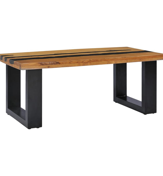 Couchtisch 100×50×40 cm Teak-Massivholz und Lavastein