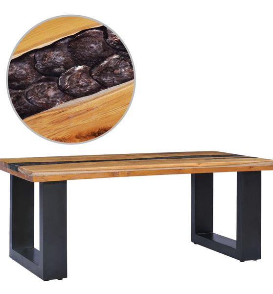 Couchtisch 100 x 50 x 40 cm Massivholz Teak und Polyresin