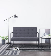 2-Sitzer-Sofa mit Armlehnen Dunkelgrau Stahl und Stoff