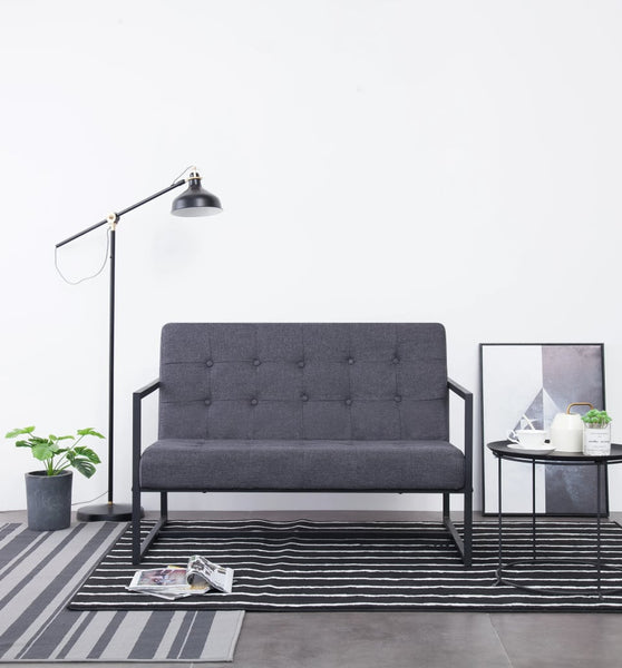 2-Sitzer-Sofa mit Armlehnen Dunkelgrau Stahl und Stoff